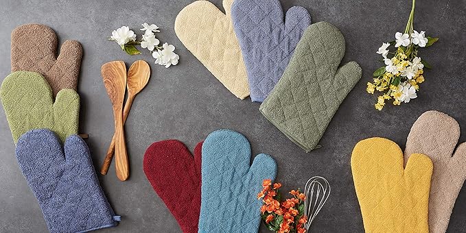 DII Basic Terry Collection 100% Cotton Quilted, Oven Mitt, Wine, 2 Piece