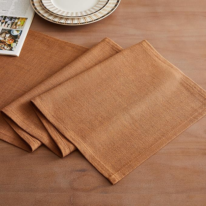 ZeeMart Rustic Cotton Linen Table Runner, 13x108 Inches Caramel, Farmhouse Style Caramel Table Runners 108 Inches Long, Washable Kitchen Dining Table Decoration for Home Party Decor
