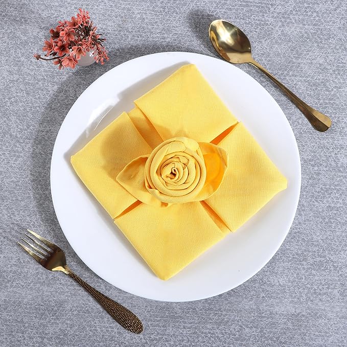 Fingercraft Dinner Cloth Napkins Set of 12 Cotton Linen Blend, Premium Quality, Mitered Corners Every Day Use Wedding Restaurant Christmas Napkins Cloth Good Absorbency 18x18 inch Yellow Easter Color