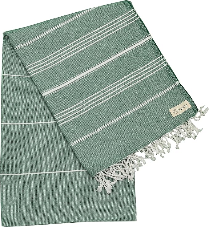 Bersuse Towels Anatolia XL Beach Blanket Throw Blanket Turkish Towel 100% Cotton Extra-Large Quick-Dry Lightweight Premium Peshtemal Towel - 61x82 Inches, Forest Green (Set of 3)