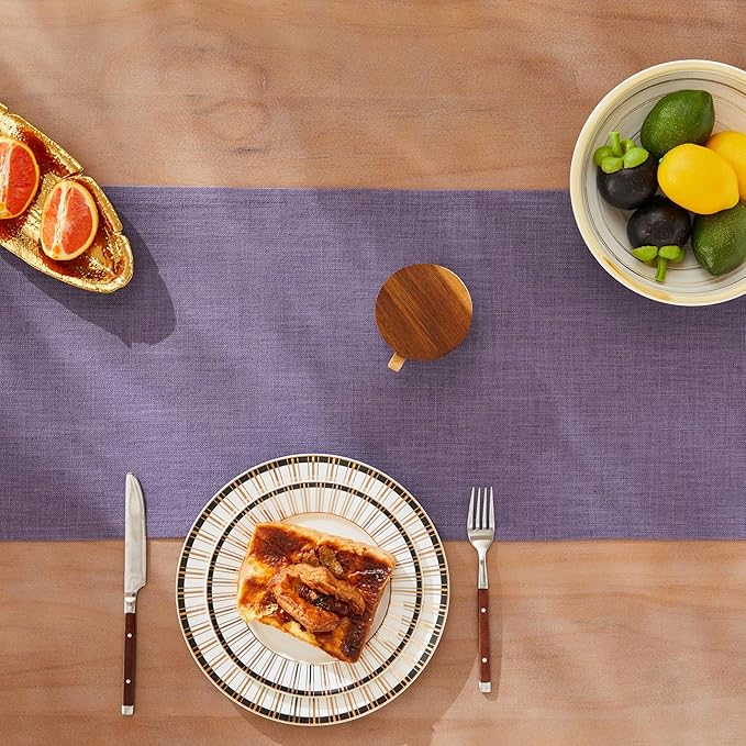 ZeeMart Rustic Cotton Linen Table Runner, 13x108 Inches Purple, Farmhouse Style Purple Table Runners 108 Inches Long, Washable Kitchen Dining Table Decoration for Home Party Decor