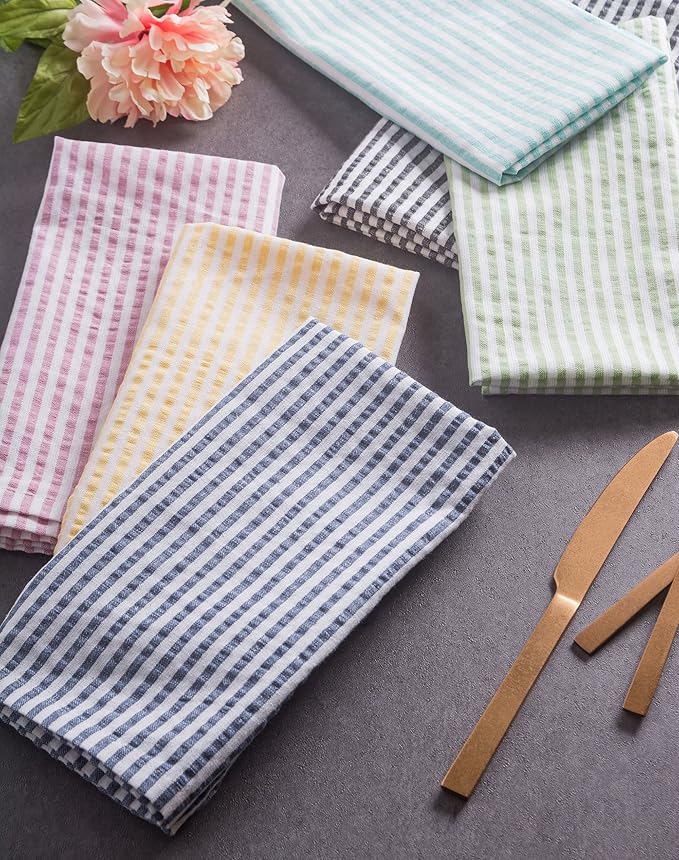 DII 100% Cotton Seersucker Striped Tabletop Collection, Gray, Table Runner, 14x108, 1 Piece