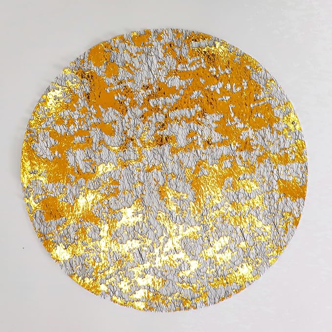 Snowkingdom Black Gold Placemats Round Disposable Sparkly Paper Metallic Glitter Foil Gold Doilies Luxury Dining Table Decoration Centerpieces for Party Birthday Wedding Christmas Shower Set of 24