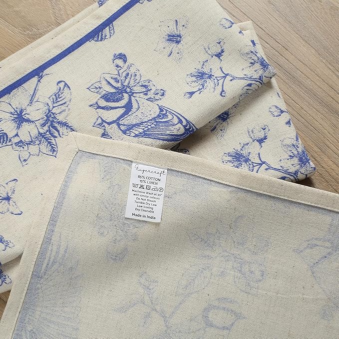 FINGERCRAFT Cloth Napkins, Set of 4 Cotton Linen Blend Printed Dinner Napkins Cloth Mitered Corner Perfect for Parties Dinners Weddings Cocktail Christmas Easter 20x20 Toile