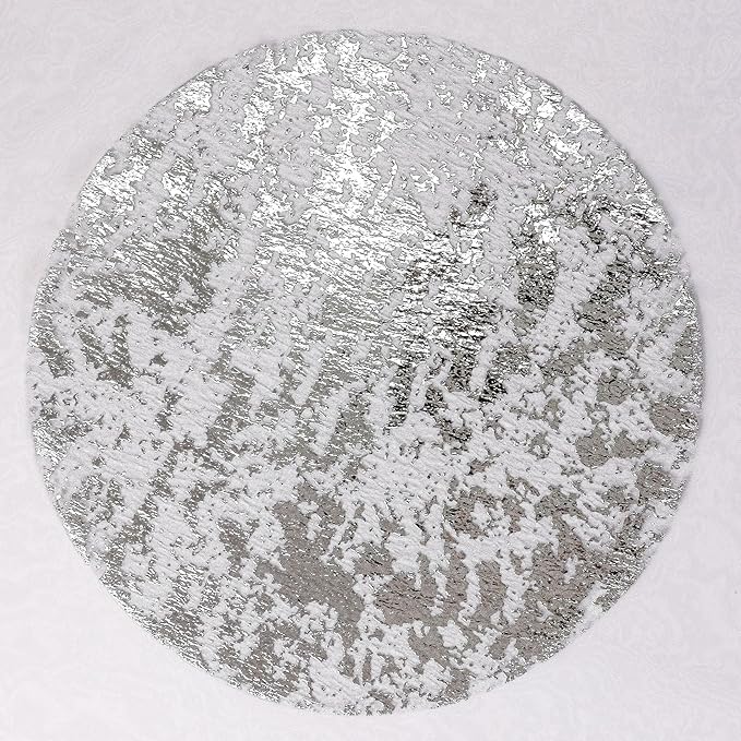 Snowkingdom Silver Disposable Placemats Set of 24 Foil Mesh 13 Inch Round Pressed Table Mates 24 Pack Silver Doilies for Dining Table Wedding Birthday Party Holiday Home Decoration