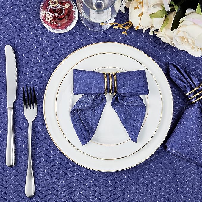 Cloth Napkins Set of 8 – Square 17x17 Inch Jacquard Fabric Polyester Washable Reusable Cloth Napkins for Kitchen Dinner Dining Restaurants Wedding Party Banquet Table (Navy Blue)