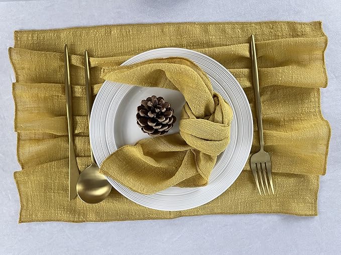 EHLDekol Gauze Cloth Napkins 6 Pack 16x16 Inches 100% Natural Soft Cotton Weddings Decorative Parties Family Everyday Use Bulk Linen Dinner Napkins (Gold/Yellow, 6 Pack)