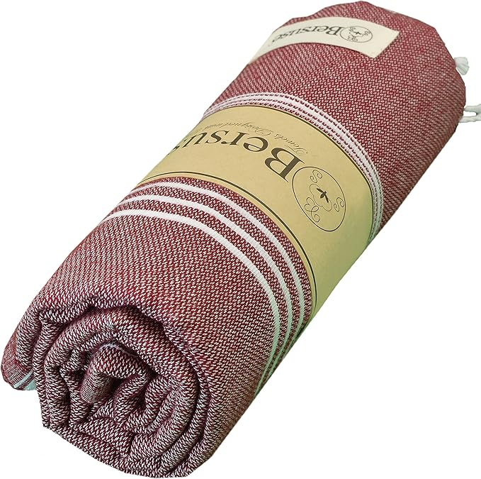 Bersuse Towels Anatolia XL Beach Blanket Throw Blanket Turkish Towel 100% Cotton Extra-Large Quick-Dry Lightweight Premium Peshtemal Towel - 61x82 Inches, Burgundy (Set of 6)