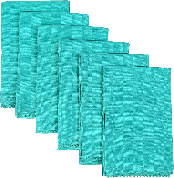 TARAN LIVING Kitchen Towels with Hanging Loop, 100% Cotton Solid Kitchen Dish Cloths, Valentine Decor Kitchen Hand Towel Reusuable Dish Towel for Cleaning, Drying, 18"x 28", Pack of 6 Teal