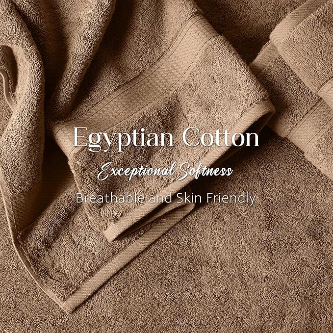 SUPERIOR Egyptian Cotton Pile 6 Piece Towel Set, Includes 2 Bath, 2 Hand, 2 Face Towels/Washcloths, Ultra Soft Luxury Towels, Thick Plush Essentials, Guest Bath, Spa, Hotel Bathroom, Latte