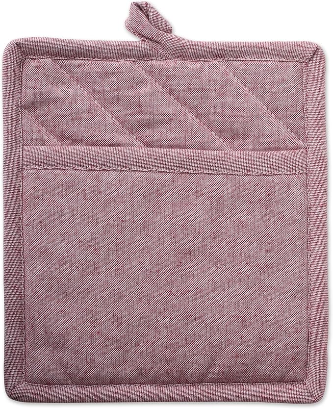 DII 100% Cotton Solid Chambray Kitchen Set, Potholders, Barn Red, 2 Piece