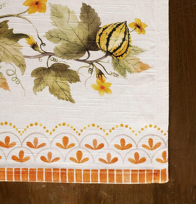 Maison d' Hermine Placemats Set of 4 100% Cotton Washable Cloth Place Mats, Reusable Table Mats for Thanksgiving Christmas Decorations Kitchen Dining Party (Pumpkin Garden - Cloudy Cream, 13" x 19")