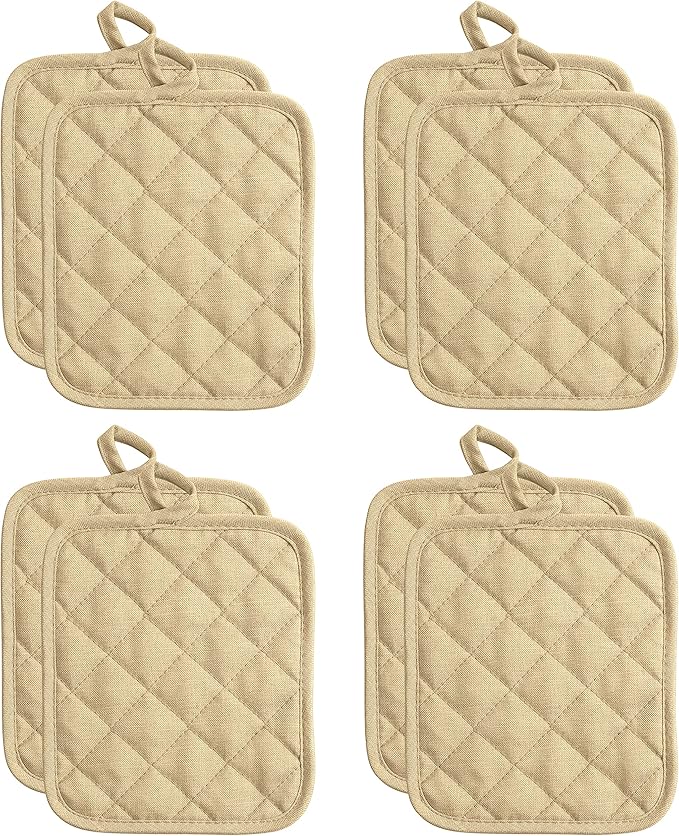 American Linen Pot Holders, Hot Pads, Table Pads for Kitchen and Dining Table, Non Slip Heat Resistant Hot Pot Holder (Sand, 8 Pack)