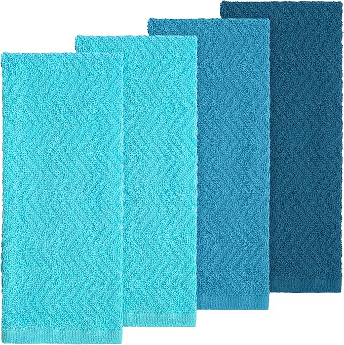 DecorRack 100% Cotton Kitchen Towels, 15" x 25" Absorbent Dish Towels [Premium Quality 400 GSM] Blue (Ocean Set, Pack of 4)