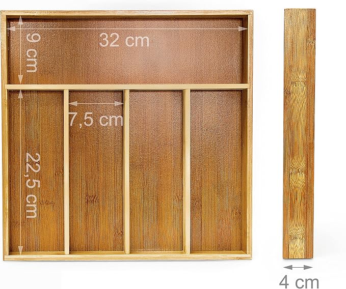 Relaxdays Bamboo Kitchen Drawer Insert Organiser 5 Separate Compartments, Wood, Brown
