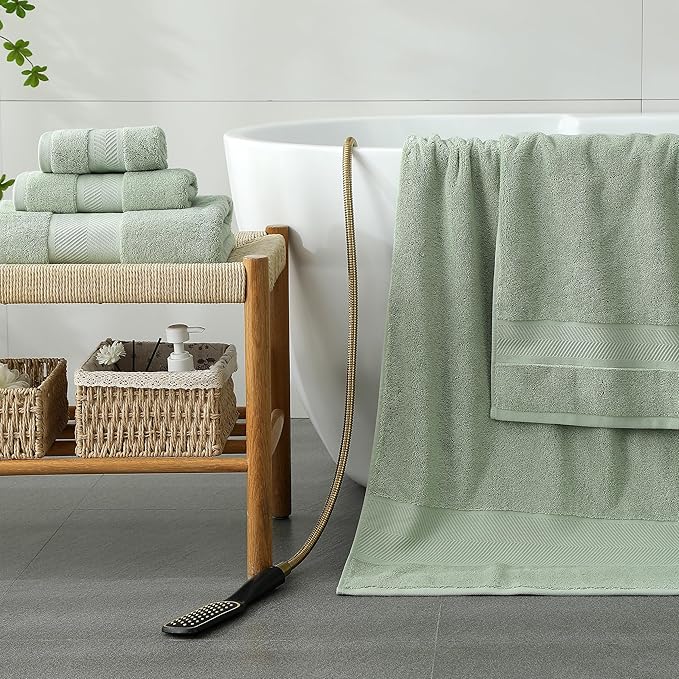 Simple&Opulence Premium 100% Cotton Towel Set 6 Piece，Soft Absorbent Towels for Bathroom,Hotel and Spa,2 Bath Towels 28"x55" 2 Hand Towels 16"x28" & 2 Washcloths 12"x12" (Sage Green)