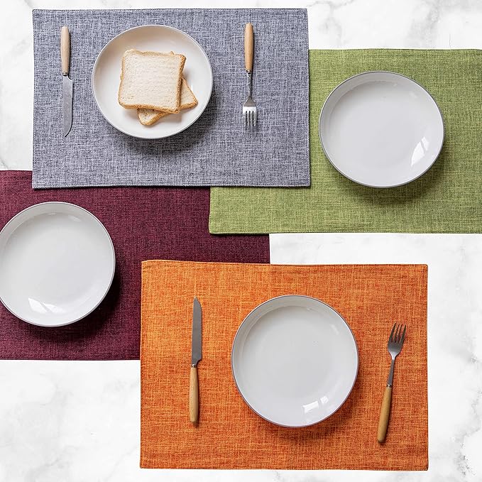 Home Brilliant Cloth Placemats Set of 4 Heat Resistant Fall Dining Table Place Mats for Kitchen Table Dinner Party Thanksgiving Decorations, 13 x 19 inches, Orange