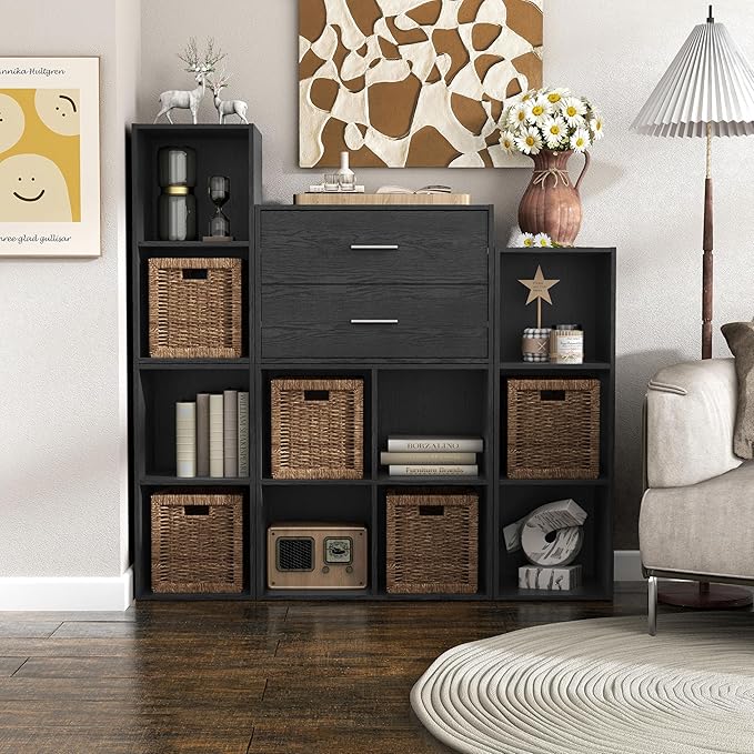 Homes: Inside + Out Apexa 2-Drawer Wooden Stackable Storage Drawers, Small Food Pantry Cabinet, Cajonera De Madera, Underbed Drawer Dorm Teen Room Decor & Bedroom, Home Office, Kitchen, Black