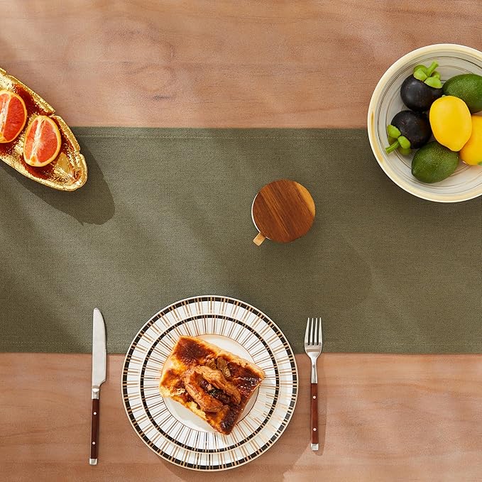 ZeeMart Rustic Cotton Linen Table Runner, 13x48 Inches Olive, Farmhouse Style Green Table Runners 48 Inches Long, Washable Kitchen Dining Table Decoration for Home Party Decor