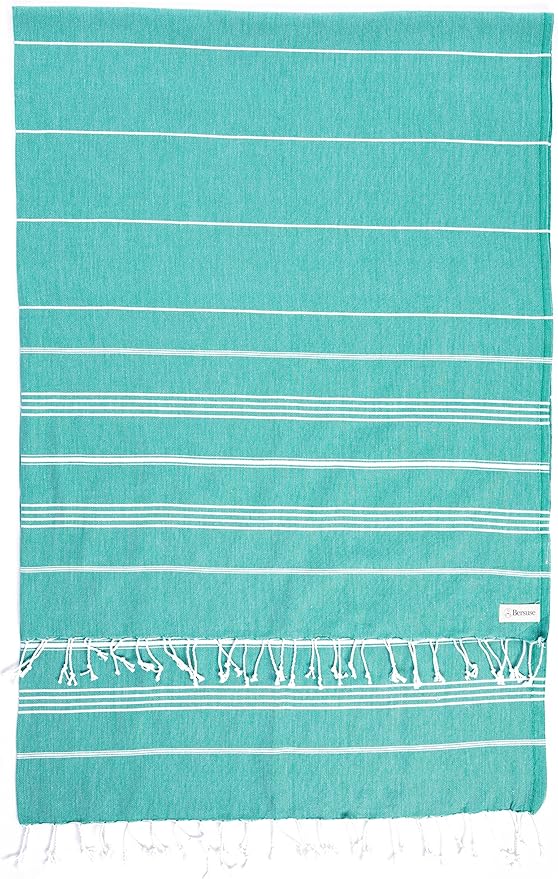 Bersuse Towels Anatolia XL Beach Blanket Throw Blanket Turkish Towel 100% Cotton Extra-Large Quick-Dry Lightweight Premium Peshtemal Towel - 61x82 Inches, Teal (Set of 3)