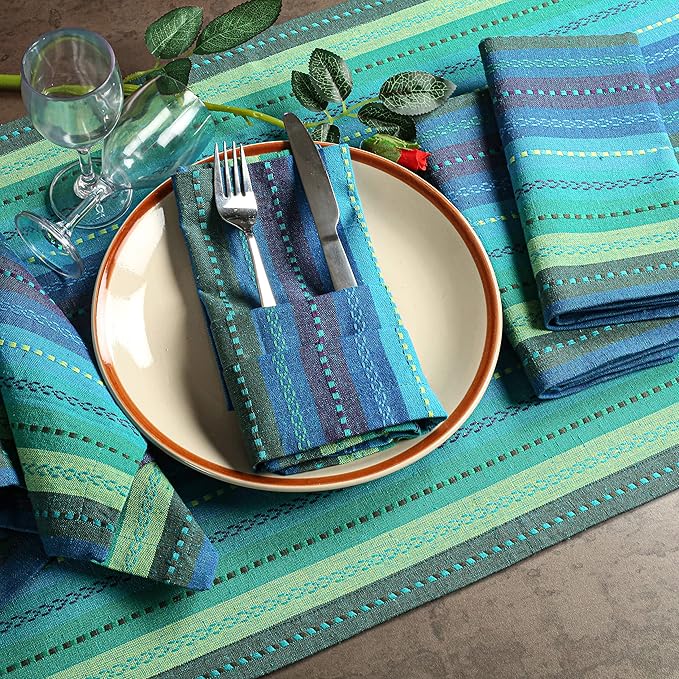 Lightnpro Salsa Stripes Cloth Napkins Set of 12 – Wedding, Christmas & Holiday Table Napkins, Machine Washable Cloth Napkins for Special Occasions & Everyday Use - 18x18 Inch Teal Multi