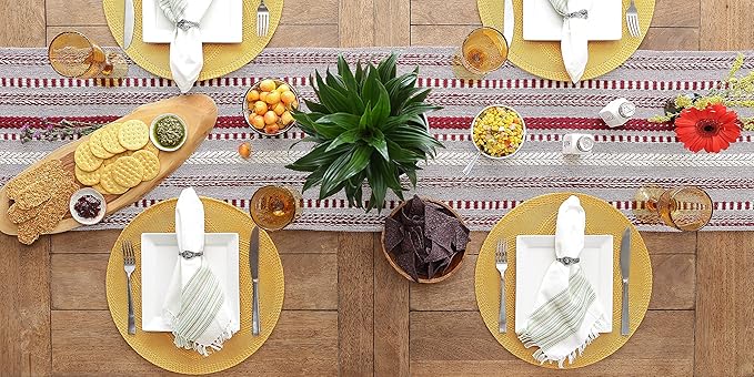 DII Farmhouse Braided Stripe Table Runner Collection, 15x72 (15x77, Fringe Included), Barn Red
