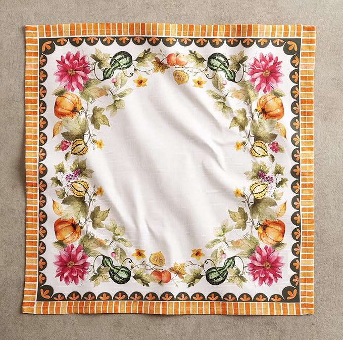 Maison d' Hermine Cloth Napkins Set of 4 100% Cotton for Thanksgiving Christmas Decorations Everyday Reusable Square Fall Napkins Cloth Washable Dinner Party (Pumpkin Garden - Cloudy Cream, 20"x20")