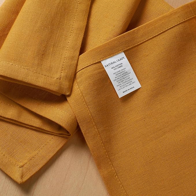 NATURALCRAFT Cloth Napkins Set of 12 Cotton Linen18x18 inch Washable Easter Napkins Cloth - Soft Durable Reusable - Ideal for Hotel Hotel Farmhouse Party Wedding Everyday Use Kitchen Mustard Yellow