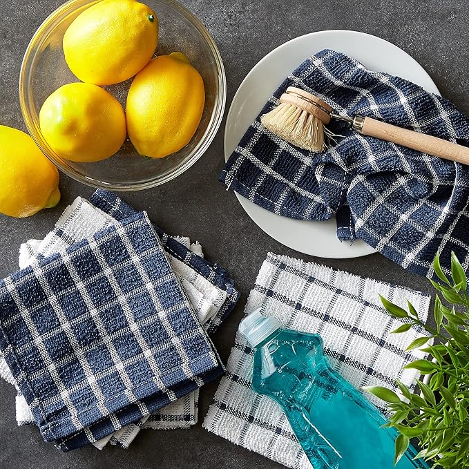 DII Basic Terry Collection Windowpane Dishcloth Set, 12x12, Nautical Blue, 6 Piece