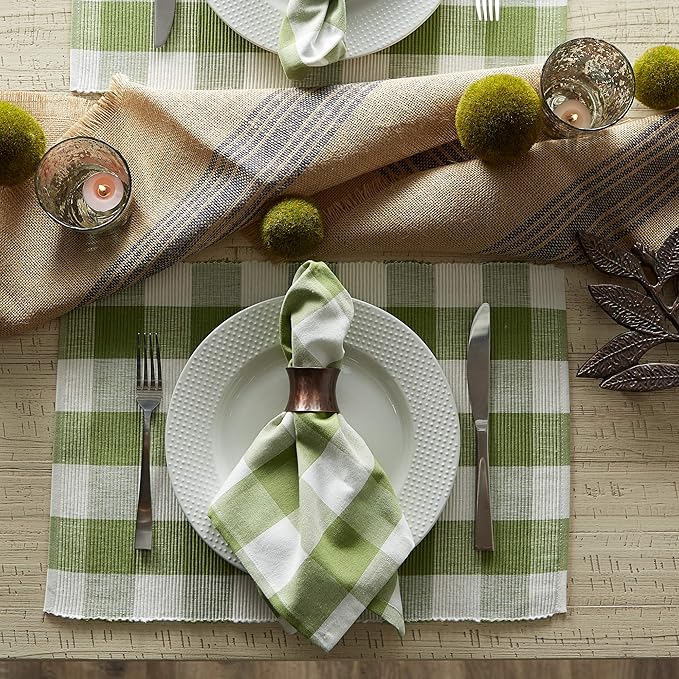 DII Buffalo Check Collection, Classic Farmhouse Cloth Napkin Set, 20x20, Antique Green, 6 Piece