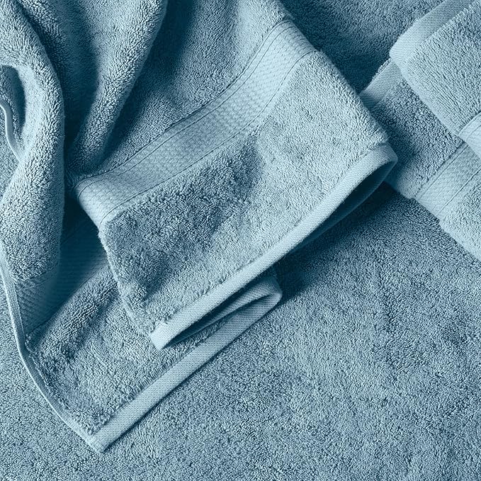 SUPERIOR Solid Egyptian Cotton Towel Set, Washcloths 13” x 13”, Hand Towels 20” x 30”, Bath Towels 30” x 55”, Denim Blue, 6-Pieces