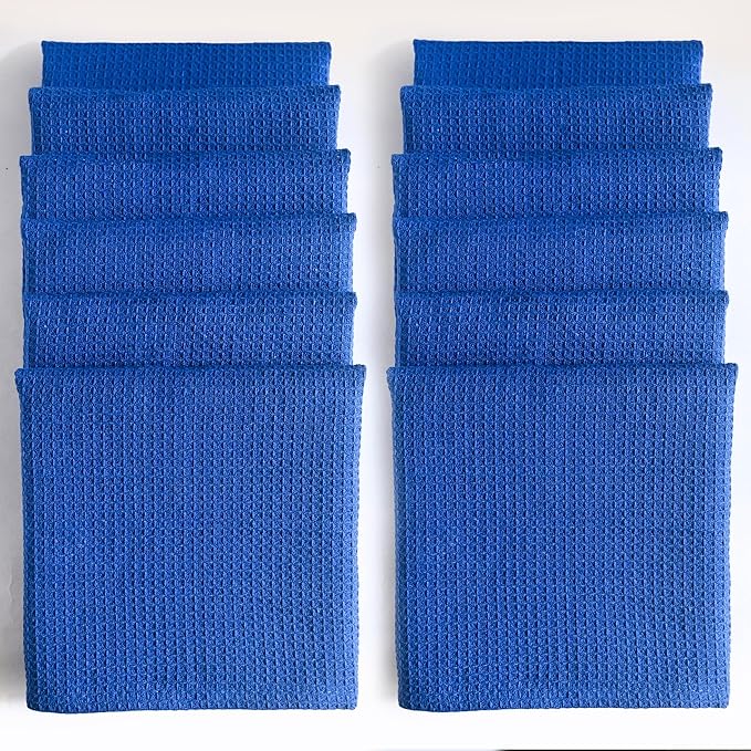 Royal Blue Cotton Cleaning Rags For Housekeeping - Trapos Paños De Limpieza Reutilizables - Kitchen Bar Shop Towel Dish Mop Wash Cloth For House - Reusable Washable Absorbent - 13"x13" 12 Pack