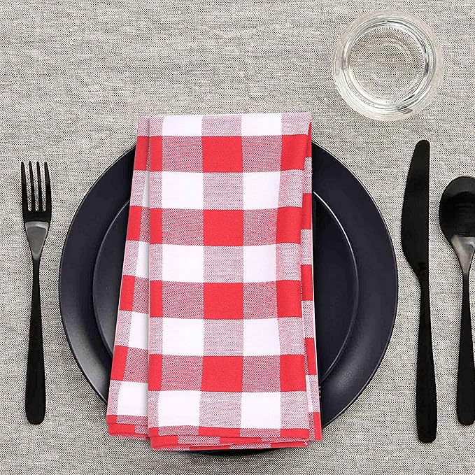 Cloth Napkin 100% Cotton 18"x18" Decorative Gingham Buffalo Check Plaid Washable Table Napkins Set of 4 for Dining, Holidays, Buffet Parties & Wedding Use - Red White