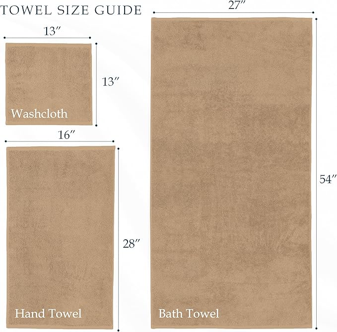 Mocassi Luxury 100% Turkish Cotton 2-Pack Bath Towel Set- Ultra Soft, Quick Dry Highly Absorbent 27 x 54 inch Premium Spa Hotel Quality 2PC Bath Towels - Luxurious Soft Bathroom Towels, Taupe