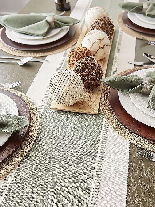 DII Dobby Stripe Woven Table Runner, 13x108 (13x113.5, Fringe Included), Artichoke