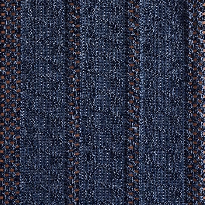ZeeMart Macrame Style Boho Table Runner, Navy Table Runners 90 Inches Long, Farmhouse Woven Home Decor, 12x90 Inch, Navy Blue