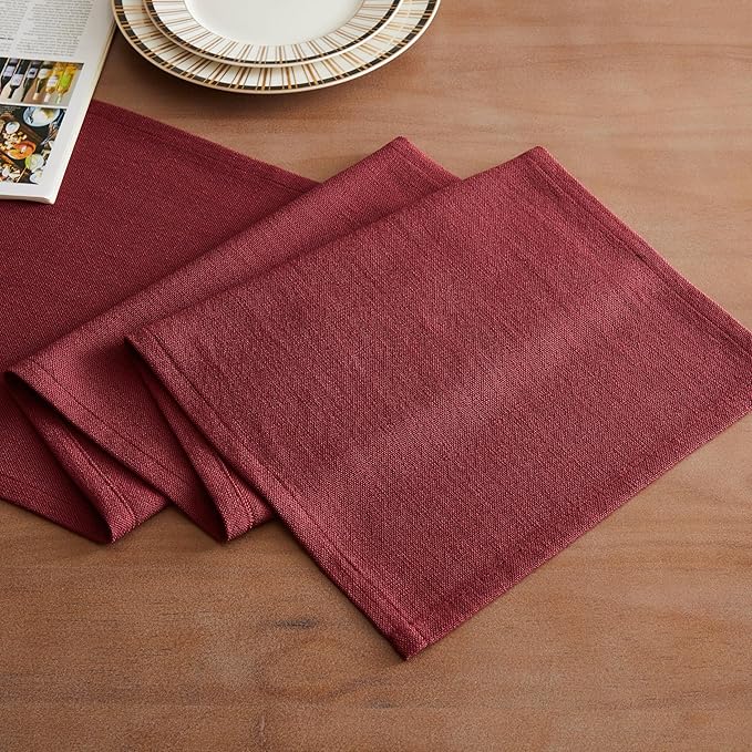 ZeeMart Rustic Cotton Linen Table Runner, 13x48 Inches Burgundy, Farmhouse Style Red Table Runners 48 Inches Long, Washable Kitchen Dining Table Decoration for Home Party Decor