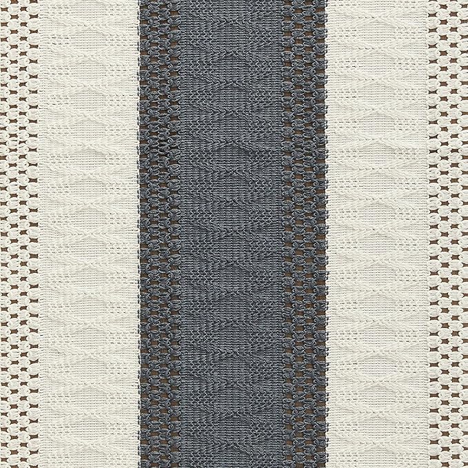 ZeeMart Macrame Style Bicolor Stitching Table Runner, 14 x 60 Inch Charcoal/Ivory, Boho Dark Grey Table Runners 60 Inches Long, Farmhouse Woven Home Decor
