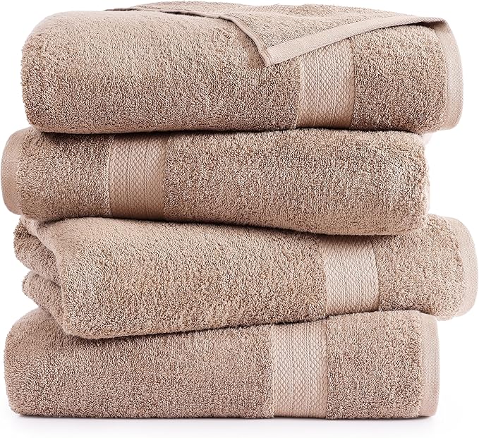 LANE LINEN 100% Pure Cotton Bath Sheets 4 Pack (35"x66") - Ring Spun Cotton Extra Large Towel Sets - Quick Dry, Soft & Absorbent Oversized Shower Towels - Sustainabaly Produced, Pre Shrunk - Taupe