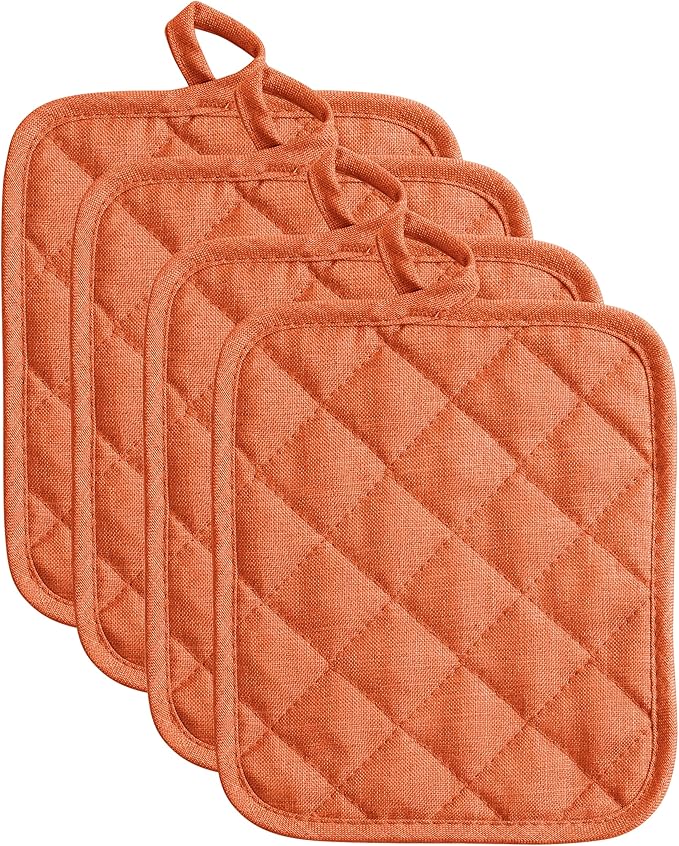 American Linen Pot Holders, Hot Pads, Table Pads for Kitchen and Dining Table, Non Slip Heat Resistant Hot Pot Holder (Coral, 4 Pack)