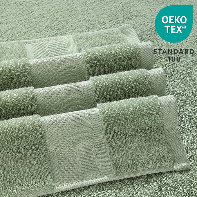 Simple&Opulence Premium 100% Cotton Towel Set 6 Piece，Soft Absorbent Towels for Bathroom,Hotel and Spa,2 Bath Towels 28"x55" 2 Hand Towels 16"x28" & 2 Washcloths 12"x12" (Sage Green)