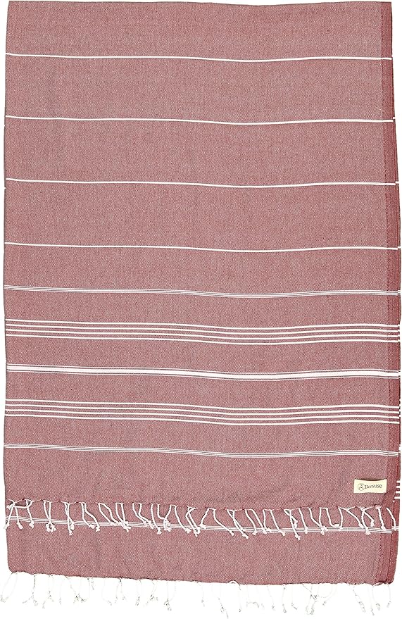 Bersuse Towels Anatolia XL Beach Blanket Throw Blanket Turkish Towel 100% Cotton Extra-Large Quick-Dry Lightweight Premium Peshtemal Towel - 61x82 Inches, Burgundy (Set of 6)