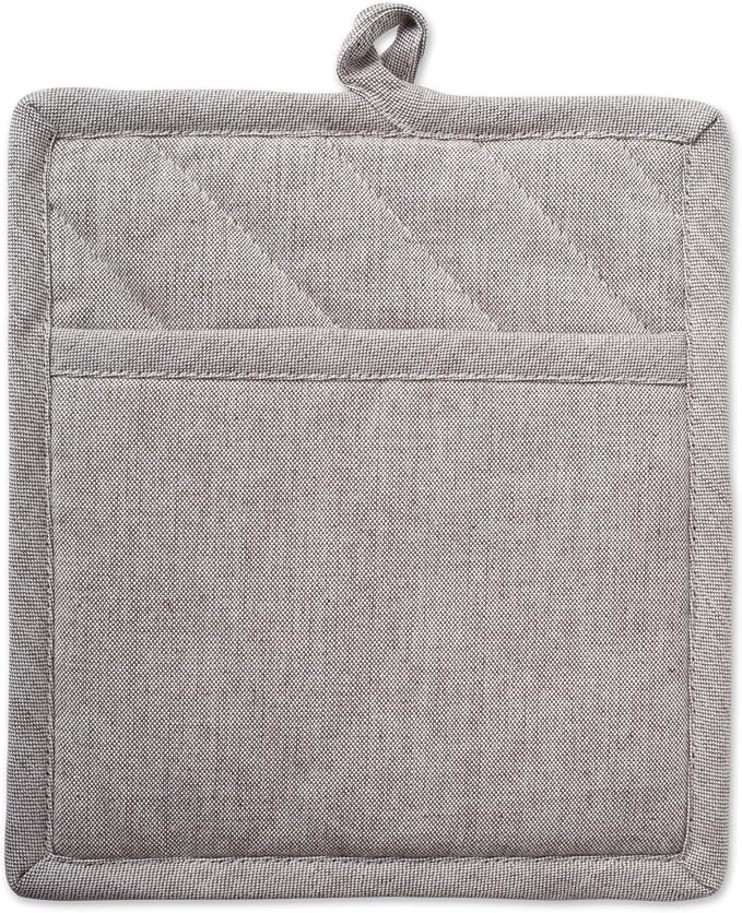 DII 100% Cotton Solid Chambray Kitchen Set, Potholders, Stone, 2 Piece