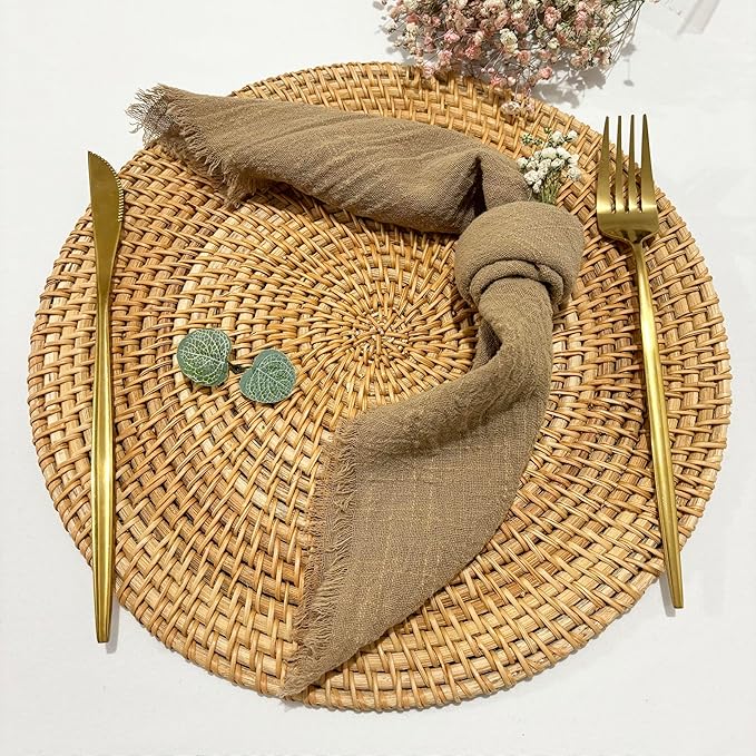 24Pack Coffee Cloth Napkins 17x17Inch Coffee Napkins Cloth with Fringe Soft Cotton Cloth Napkins Washable Rustic Dinner Napkins Cloth for Wedding Party Dinner Table
