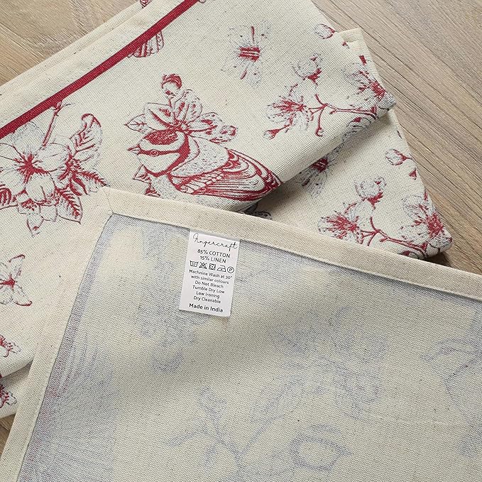 FINGERCRAFT Cloth Napkins, Set of 4 Cotton Linen Blend Printed Dinner Napkins Cloth Mitered Corner Perfect for Parties Dinners Weddings Cocktail Christmas Easter 20x20 Toile Red