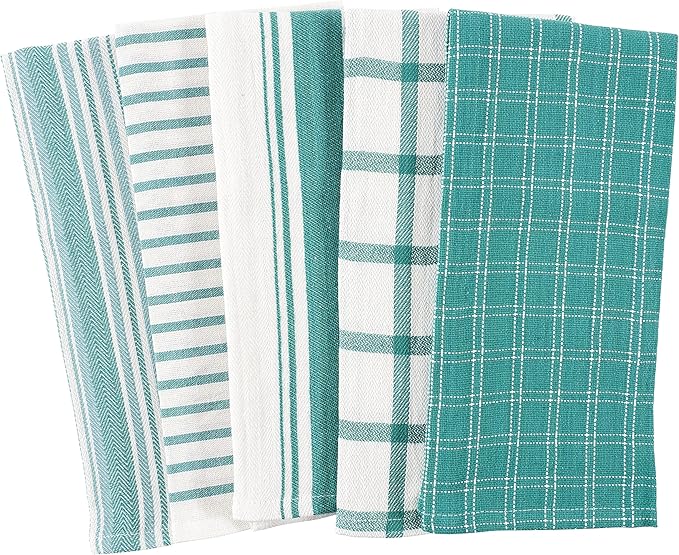 KAF Home Assorted Flat Kitchen Towels - Set of 10, 18 x 28 Inch (Teal)
