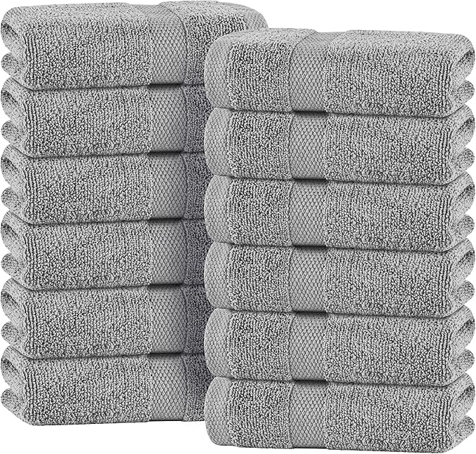 White Classic Light Gray Hand Towels for Bathroom [12 Pack] Cotton Hand Towel Bulk for Gym, Kitchen and Spa, 16x27 Inches Soft Highly Absorbent Quick Dry Terry Salon Towels