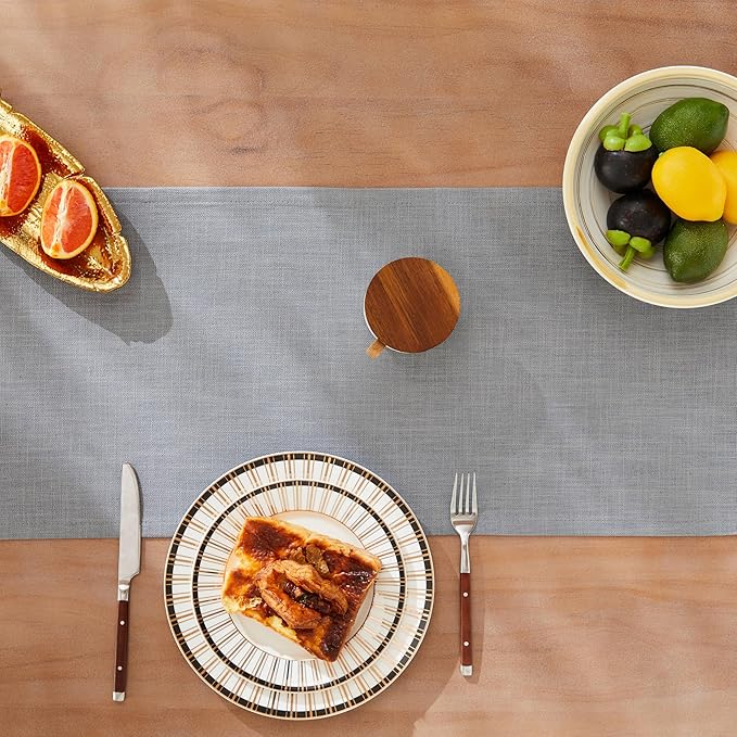 ZeeMart Rustic Cotton Linen Table Runner, 13x108 Inches Blue Ashes, Farmhouse Style Blue Grey Table Runners 108 Inches Long, Washable Kitchen Dining Table Decoration for Home Party Decor