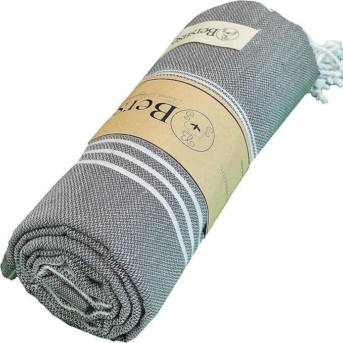 Bersuse Towels Anatolia XL Beach Blanket Throw Blanket Turkish Towel 100% Cotton Extra-Large Quick-Dry Lightweight Premium Peshtemal Towel - 61x82 Inches, Anthracite (Set of 6)