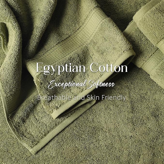 Superior Egyptian Cotton Pile 6 Piece Towel Set, Includes 2 Bath, 2 Hand, 2 Face Towels/ Washcloths, Ultra Soft Luxury Towels, Thick Plush Essentials, Guest Bath, Spa, Hotel Bathroom, Forest Green